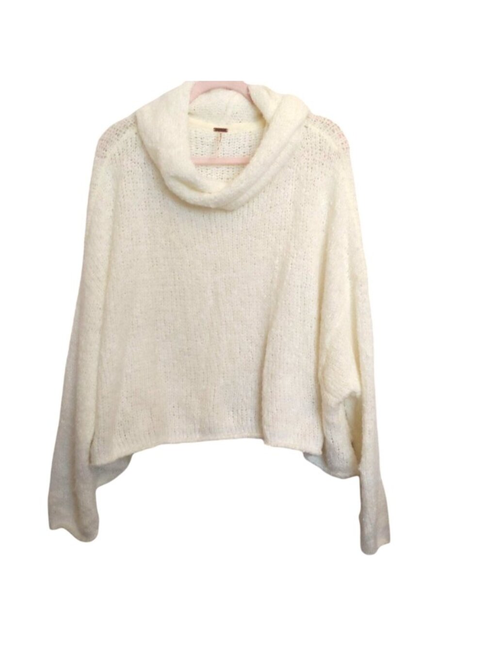 Free People Sweater Fluffy Chunky Knit Cropped Turtleneck Ivory Après Ski SP - Picture 2 of 14